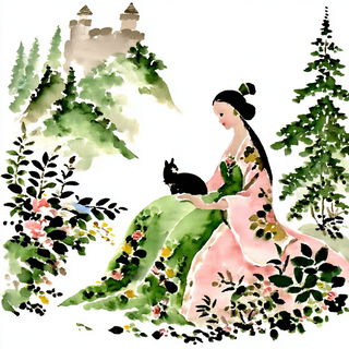 Inkterrace style, Midjourney V7: retro fairy-tale illustration
