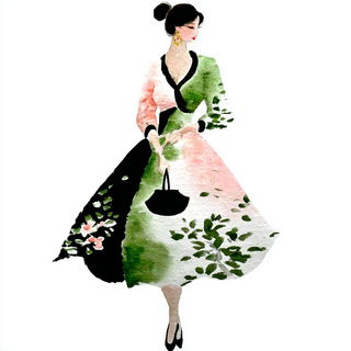 Inkterrace style, Midjourney V7: haute-couture fashion outfit