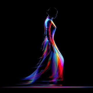 Prismfluidics style, Midjourney V7: haute-couture fashion outfit