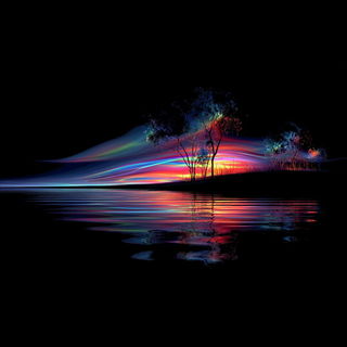 Prismfluidics style, Midjourney V7: realistic landscape photograph of quiet dawn