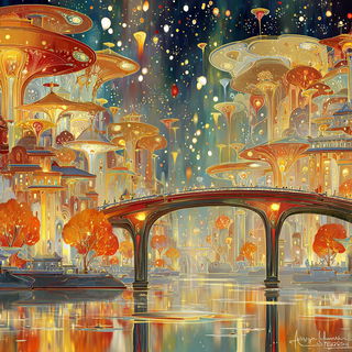 Pilgrim Current style, Midjourney V7: megacity with futuristic bioarchitecture