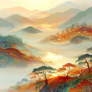 Pilgrim Current style, Midjourney V7: realistic landscape photograph of quiet dawn