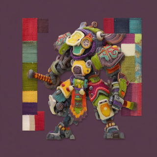 Stitchbeast Lithics style, Midjourney V7: concept art character design of retropunk steam knight