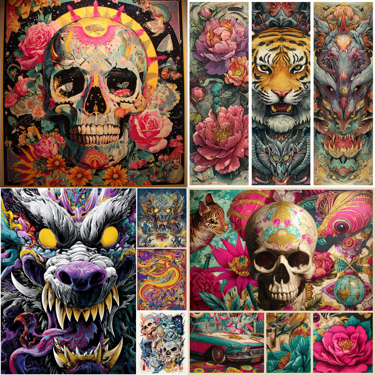 Ed Hardy style, Midjourney V7, render 1 of 4