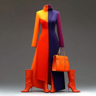 Orange Sundial style, Midjourney V7: haute-couture fashion outfit