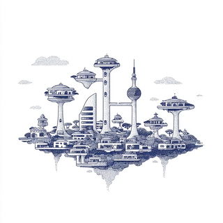 Sparse Mechanist Fieldwork style, Midjourney V7: megacity with futuristic bioarchitecture