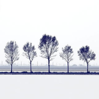 Sparse Mechanist Fieldwork style, Midjourney V7: realistic landscape photograph of quiet dawn