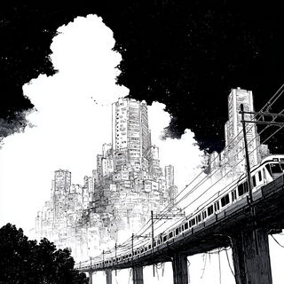 Caustic Silhouette style, Midjourney V7: megacity with futuristic bioarchitecture