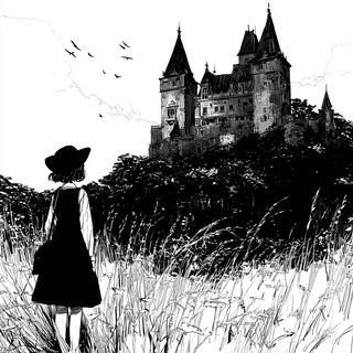 Caustic Silhouette style, Midjourney V7: retro fairy-tale illustration