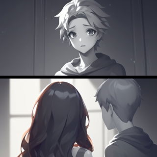 Caustic Silhouette style, Midjourney V7: black-and-white manga comic strip