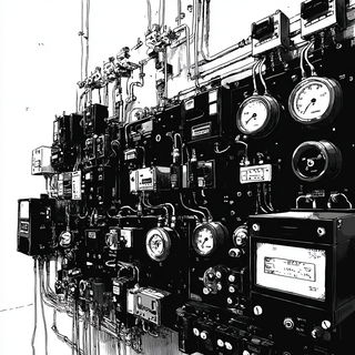 Caustic Silhouette style, Midjourney V7: technical infrastructure blueprint schematics