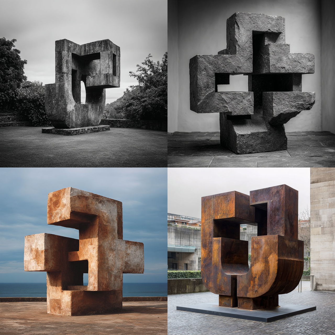 Eduardo Chillida style, Midjourney V7, render 1 of 4