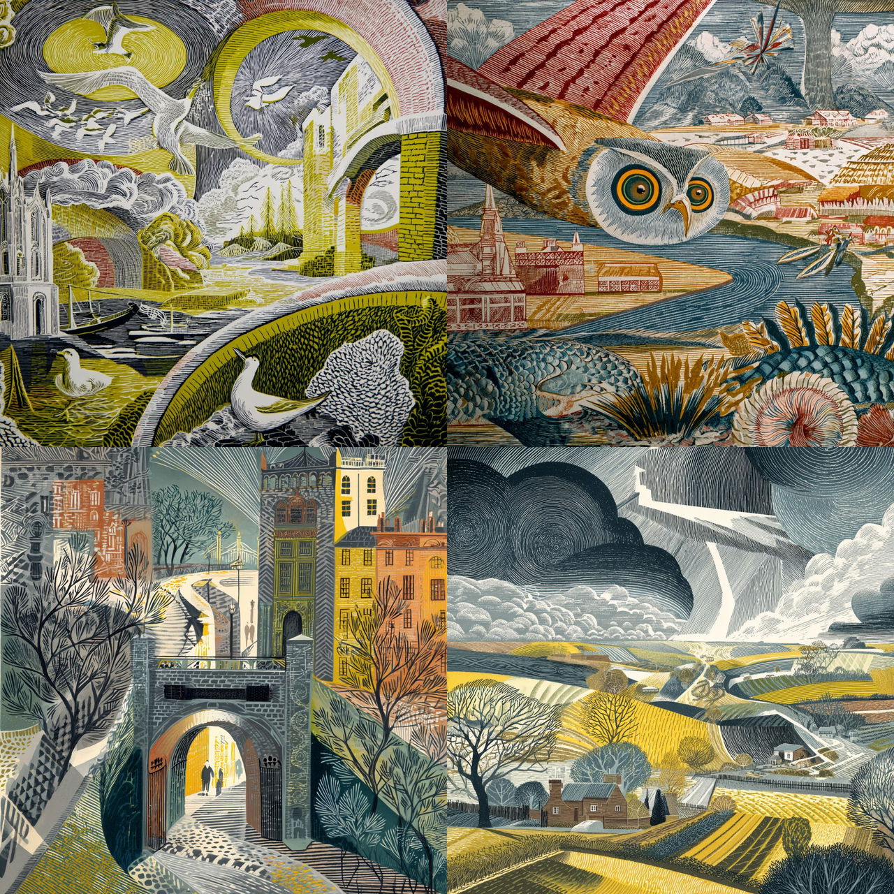 Edward Bawden style, Midjourney V7, render 1 of 4