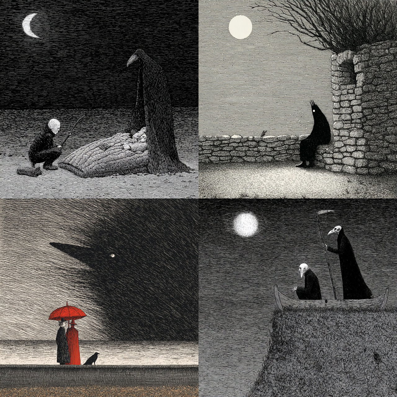Edward Gorey style, Midjourney V7, render 1 of 4