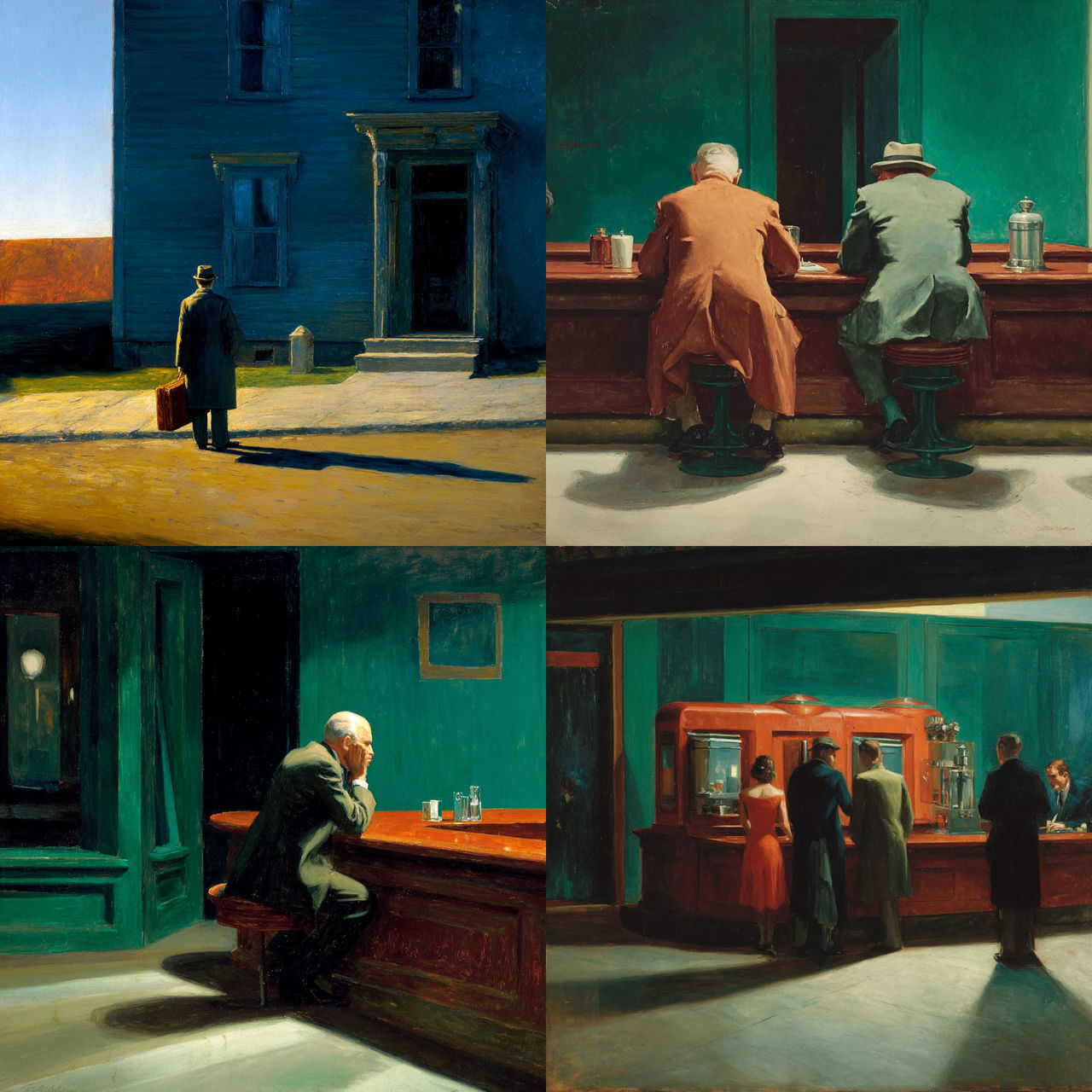 Edward Hopper style, Midjourney V7, render 1 of 4
