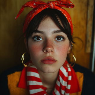 Citrus Effigy style, Midjourney V7: photographic portrait of female protagonist