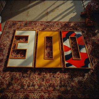 Citrus Effigy style, Midjourney V7: typographic composition with large letters