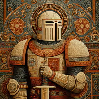 Tessellobotany style, Midjourney V7: concept art character design of retropunk steam knight