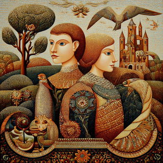 Tessellobotany style, Midjourney V7: retro fairy-tale illustration