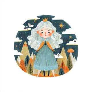 Migratory Storyform style, Midjourney V7: retro fairy-tale illustration