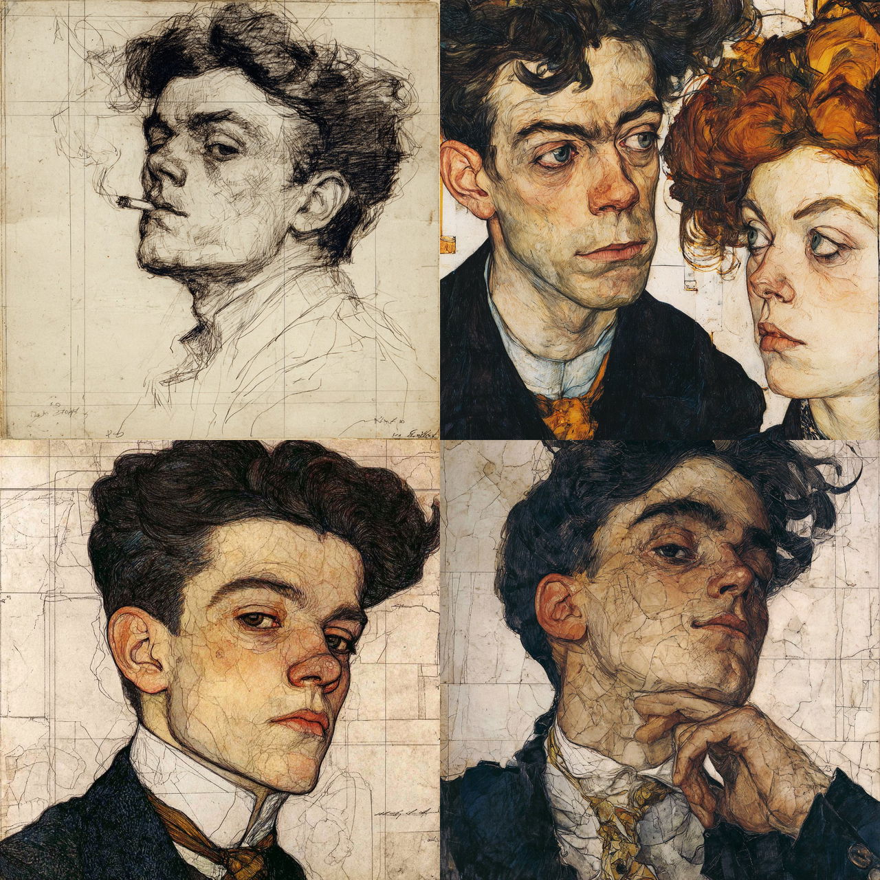 Egon Schiele style, Midjourney V7, render 1 of 4