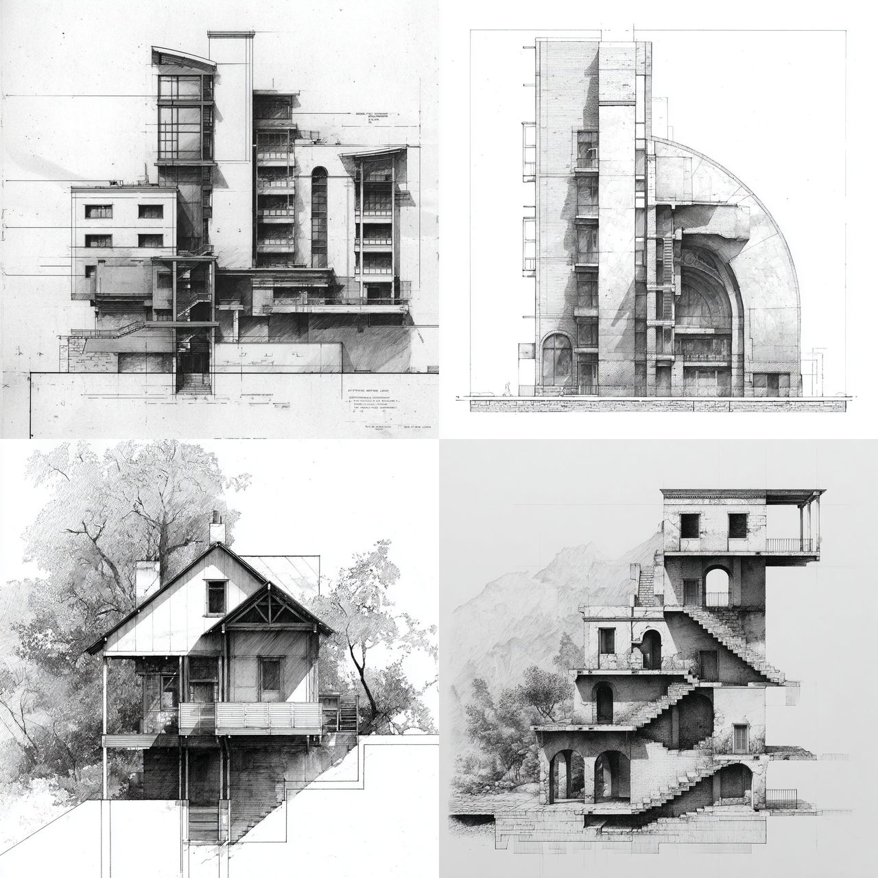 Elevation drawing style, Midjourney V7, render 1 of 4