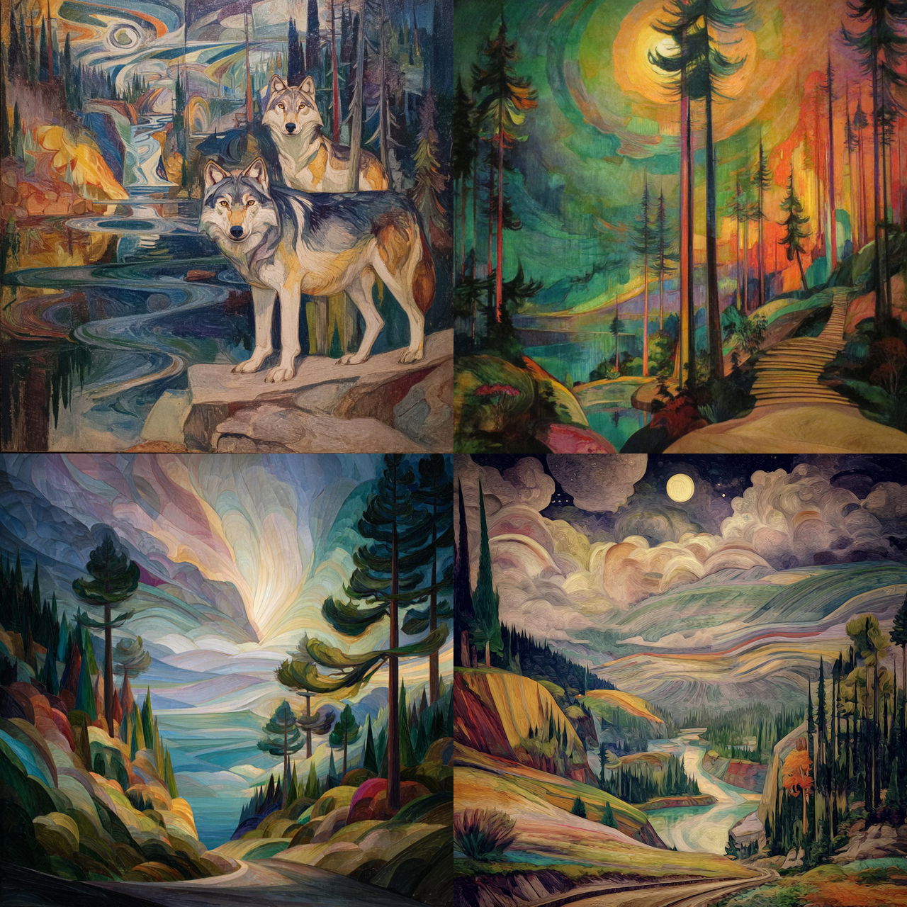 Emily Carr style, Midjourney V7, render 1 of 4