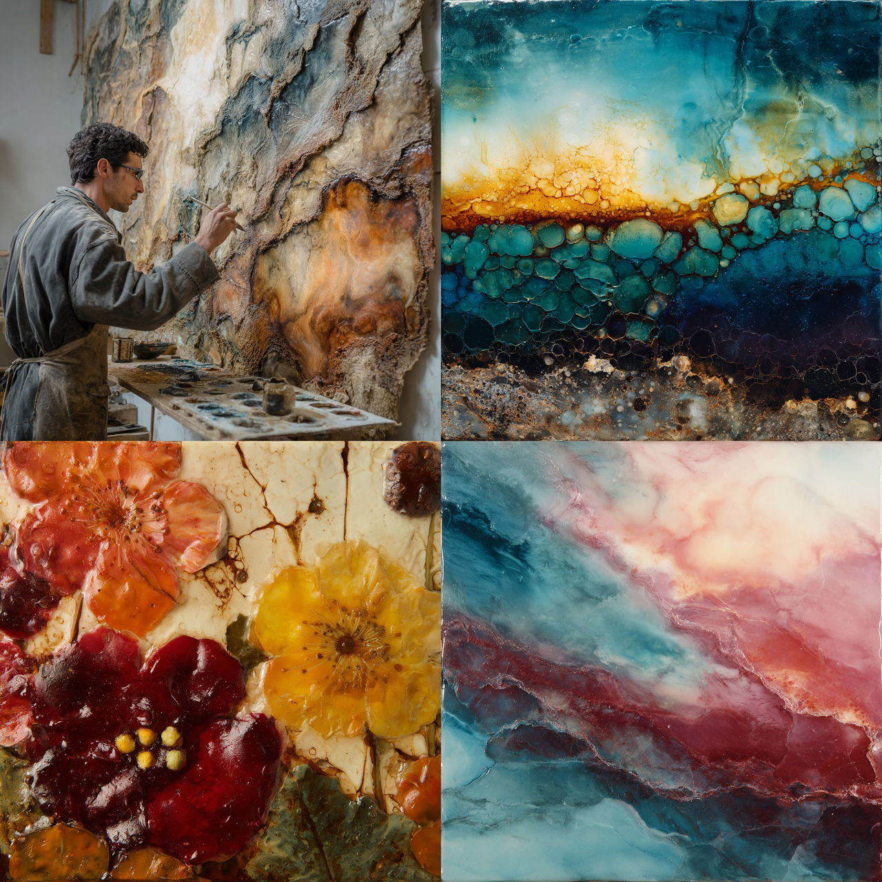 Encaustic paint style, Midjourney V7, render 1 of 4