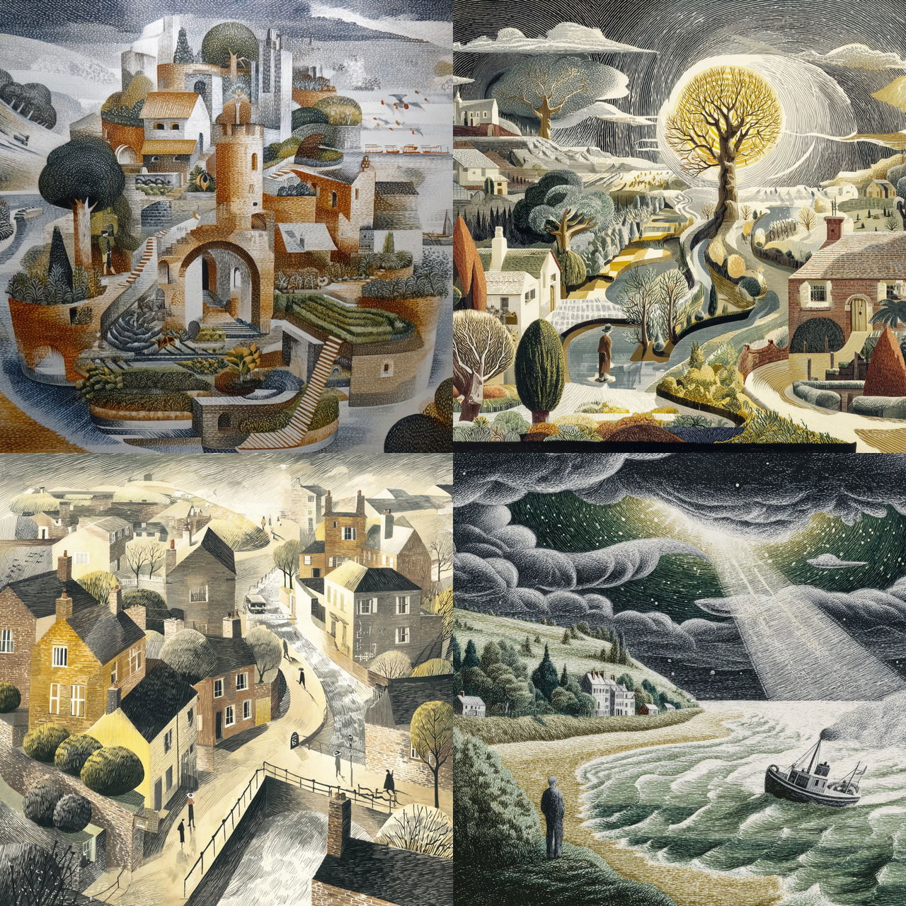 Eric Ravilious style, Midjourney V7, render 1 of 4
