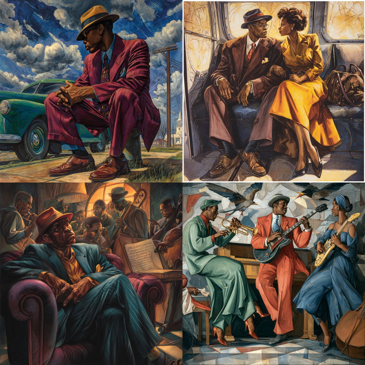 Ernie Barnes style, Midjourney V7, render 1 of 4