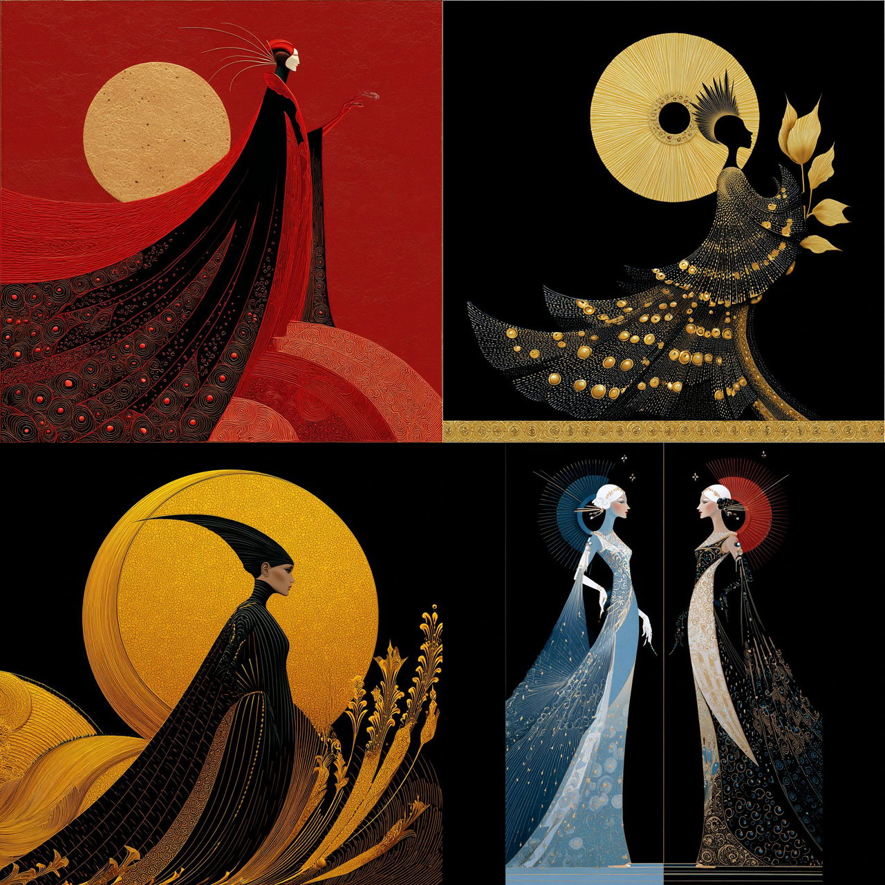 Erte style, Midjourney V7, render 1 of 4