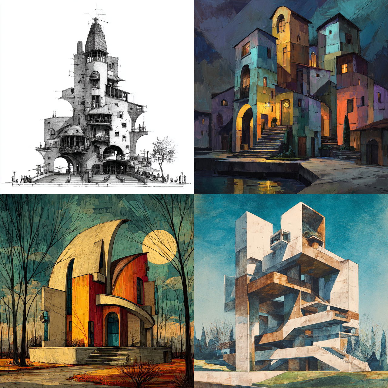Expressionist architecture style, Midjourney V7, render 1 of 4