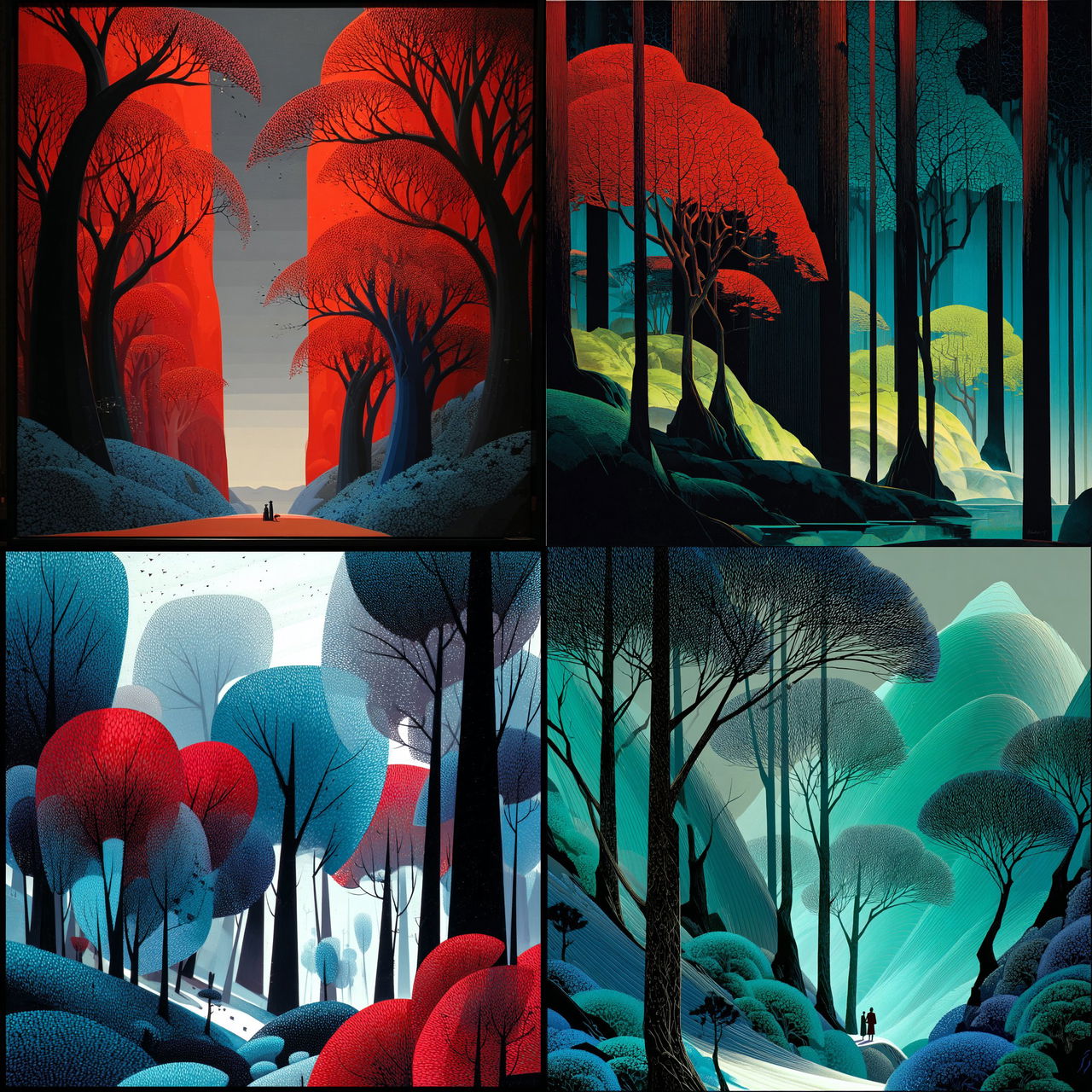 Eyvind Earle style, Midjourney V7, render 1 of 4