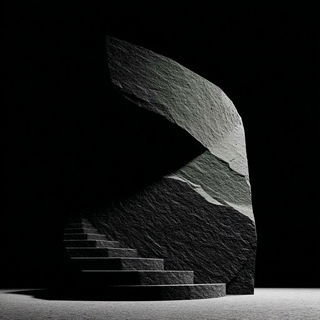 Petroglyphic Brutalism style, Midjourney V7: abstract 3D render