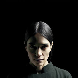 Petroglyphic Brutalism style, Midjourney V7: photographic portrait of female protagonist