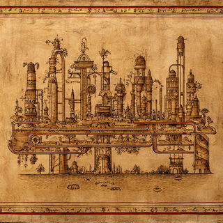 Sepiarch style, Midjourney V7: megacity with futuristic bioarchitecture