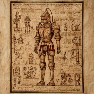 Sepiarch style, Midjourney V7: concept art character design of retropunk steam knight