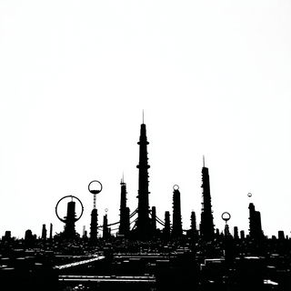Tiny Titan Ink style, Midjourney V7: megacity with futuristic bioarchitecture