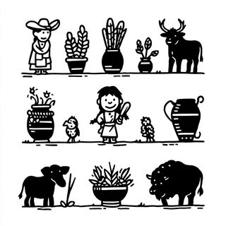 Tiny Titan Ink style, Midjourney V7: traditional folk art