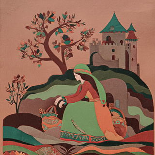 Flamebrocade style, Midjourney V7: retro fairy-tale illustration