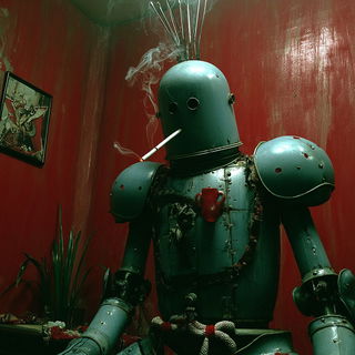 Cinebotanical style, Midjourney V7: concept art character design of retropunk steam knight