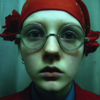Cinebotanical style, Midjourney V7: photographic portrait of female protagonist