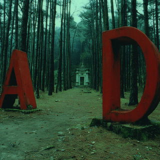 Cinebotanical style, Midjourney V7: typographic composition with large letters