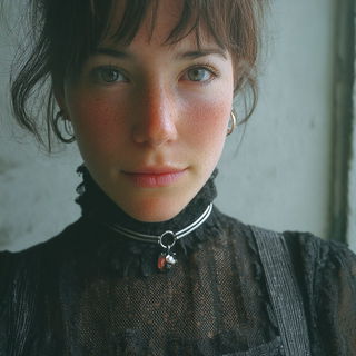 Ruinflicker style, Midjourney V7: photographic portrait of female protagonist