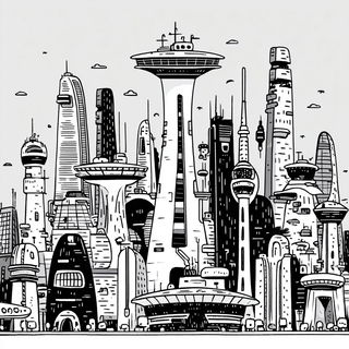 Pulpwing style, Midjourney V7: megacity with futuristic bioarchitecture