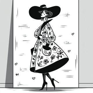 Pulpwing style, Midjourney V7: haute-couture fashion outfit