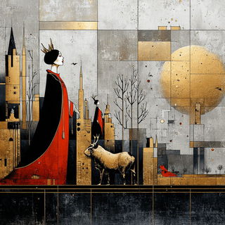 Plasterchromism style, Midjourney V7: retro fairy-tale illustration