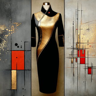 Plasterchromism style, Midjourney V7: haute-couture fashion outfit