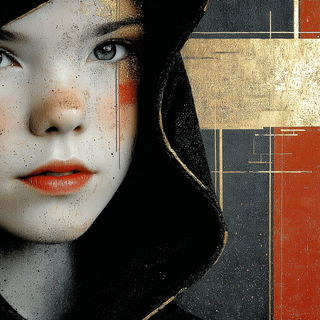 Plasterchromism style, Midjourney V7: photographic portrait of female protagonist