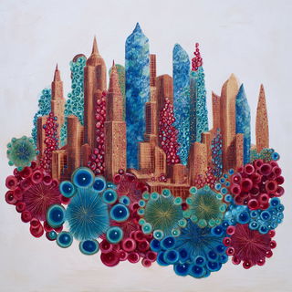 Marrowink style, Midjourney V7: megacity with futuristic bioarchitecture